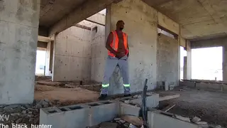 Handyman Pleasures Himself Outdoors at Building Site