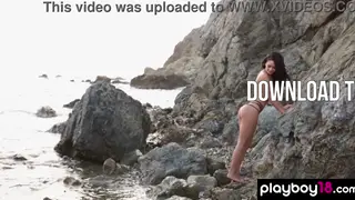Petite Canadian Brunette Strips Nude on Rocky Beach