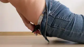 Petite Teen Grinds Tight Jeans to a Loud Orgasm