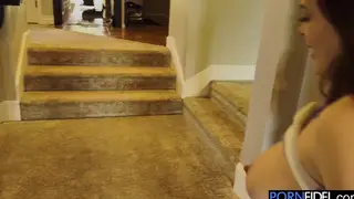 Busty Brunette MILF Takes Neighbor's Creampie Deep