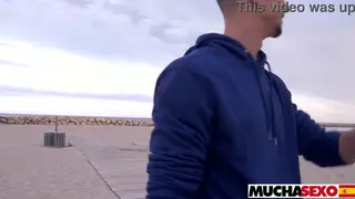 Curvy Latina Rides Hard on a Public Beach in POV