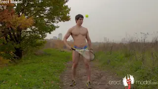Muscular Tennis Player Strips Outdoors to Reveal His Bulge