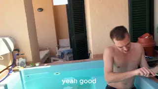Petite Tattooed Teen Swallows Pool Guy's Load Outdoors POV