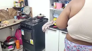 Voluptuous Stepmom in Lingerie Rides Hard in Kitchen