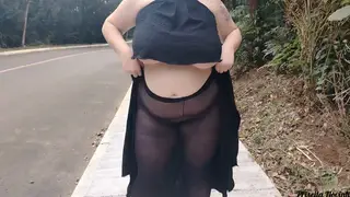 Curvy Stepmom Flaunts Transparent Outfit Outdoors