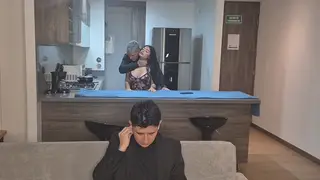 Curvy Latina Drains Lover While Cuckold Waits Nearby