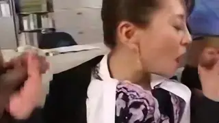 Asian Office Worker Services Multiple Cocks at Desk