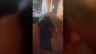 Brunette MILF Services Two Cocks While Husband Watches