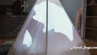 Busty Ebony Stepdaughter Rides Stepdad in Secret Tent