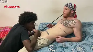 Tattooed Slim Guy Takes BBC Bareback in Group Session