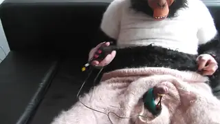 Redhead in Skirt Explores Electro Play