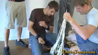 Bukkake Orgy Fills Men with Cum in Club