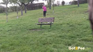Brunette Teen Relieves Herself Outdoors in Public
