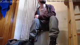 Tattooed Bear Teases POV with Dirty Socks in Bathroom