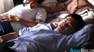 Asian Twink Takes Bareback Gangbang and Facial Cumshots