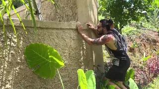 Blonde Teen Gives Bondage Blowjob in Neighbor's Yard