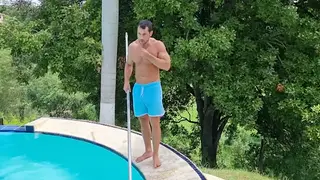 Blonde MILF Cheats Poolside While Husband Works
