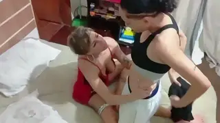 Stepdaughter and Latina Friend Share Threesome with Lesbian Play