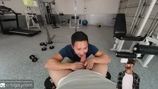 Asian Muscle Hunk Barebacks His Coach in the Gym