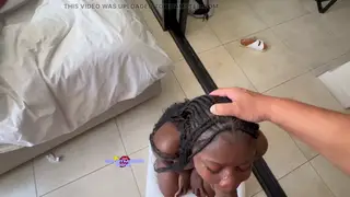 Ebony Beauty Takes a Rough Face Fuck on Her Knees