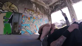 Brunette Pisses in Boyfriend's Mouth Outdoors