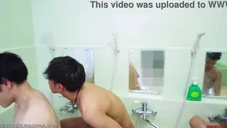 Asian Men Explore Each Other in a Public Bathhouse