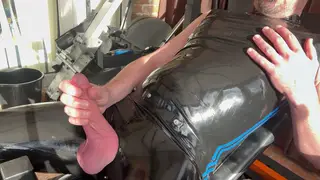 Mature European Daddy Edges in Latex Before Cumshot