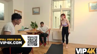 Redhead Teacher Commands Her Student at the Desk
