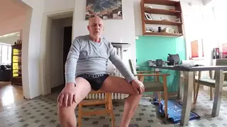 Hairy Bear Daddy Pisses in Kitchen Wearing Only Underwear