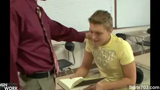 Uniformed Teacher and Student Trade Blowjobs at the Desk