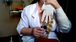 Curvy Nurse in Uniform Teases With Homemade Toy