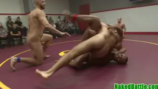 Ebony Wrestler Overpowered and Sucked Off by Group