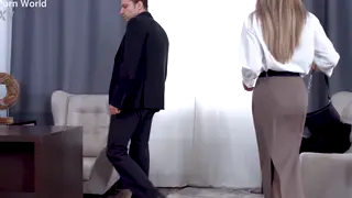 Brunette Secretary Handles Two Cocks in a Double Penetration Threesome