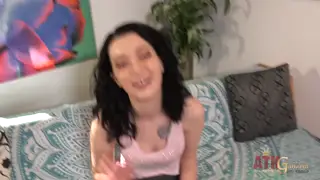 Petite Tattooed Brunette Strips for Casting Interview