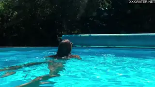 Brunette Milf Pisses and Poses Nude by the Pool
