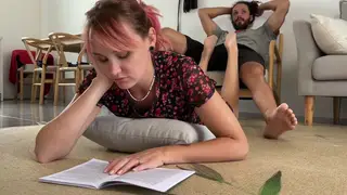Petite Teen in Stockings Gives POV Footjob and Blowjob