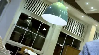 Blonde BBW Takes a Deep Blowjob in a Public Restroom