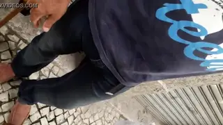 Street Vendor Flashes His Huge Bulge on Camera