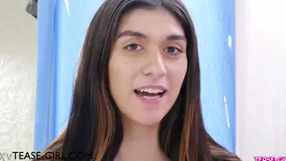 Petite Brunette Shares First Lesbian Experience on Couch