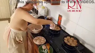 Curvy Housewife in Maid Uniform Teases the Kitchen
