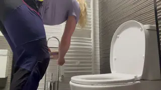 Solo Babe Squirts Hard With Bottle in Public Toilet