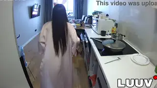 European Teen Cooks Topless Outdoors for Boyfriend