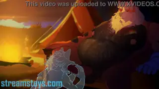 Chubby Furry Sucks Cock by Firelight in Forest Clearing