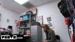 Busty Brunette Trades Stolen Shoes for Office Pleasure