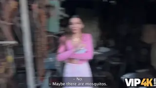European Brunette Squirts Outdoors with Stranger