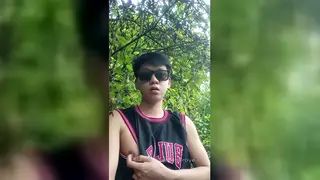 Asian Twink Strokes Big Cock Outdoors in Uniform