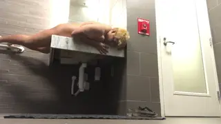 Curvy Latina Masturbates to Cumshot in Mall Restroom
