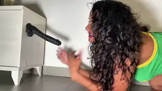 Curvy Latina Rides a Toy in Lingerie for Her Roommate