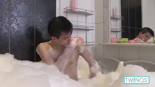 Hairy Brunette Twink Strokes to Cumshot in Bathtub