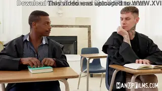 Professor Dominates Two Students with Rimming and Bareback Threesome